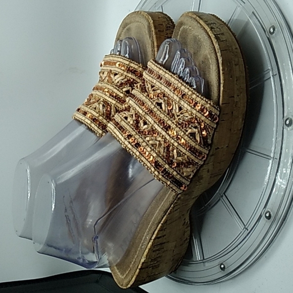 Vintage 1990s Y2K Mudd Wedge Sandals square toe chunky 8M - Picture 1 of 8